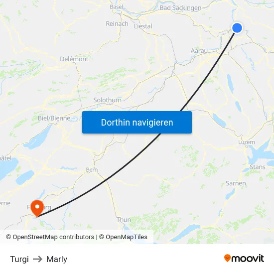 Turgi to Marly map