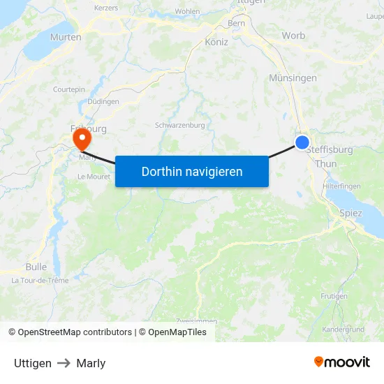Uttigen to Marly map