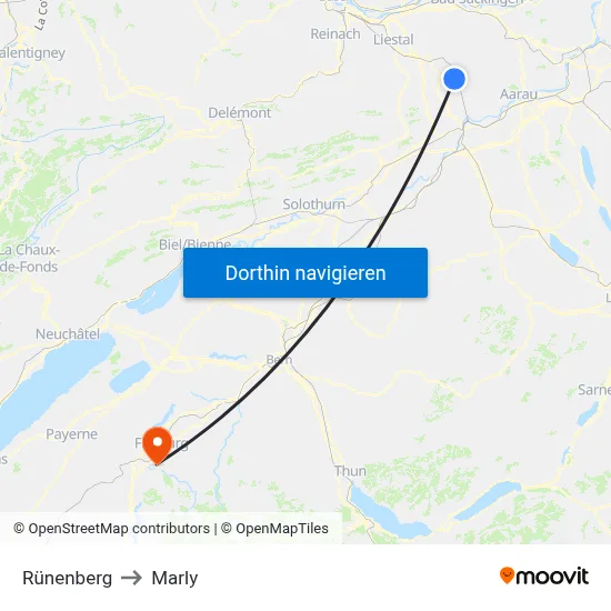 Rünenberg to Marly map