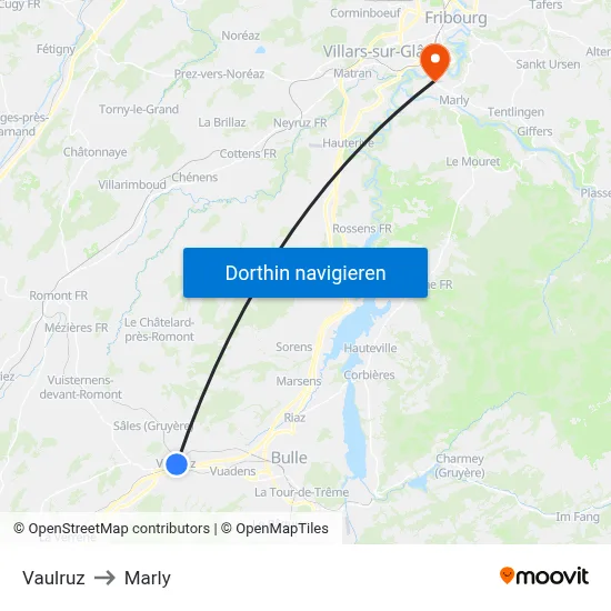 Vaulruz to Marly map