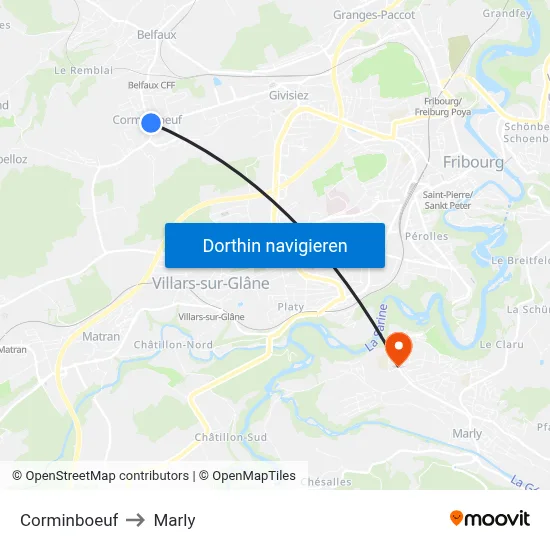 Corminboeuf to Marly map