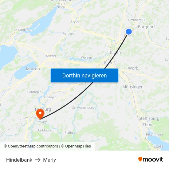 Hindelbank to Marly map