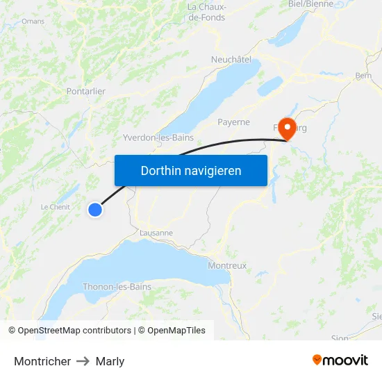 Montricher to Marly map