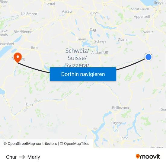 Chur to Marly map