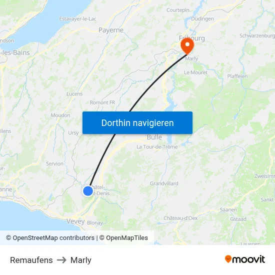 Remaufens to Marly map