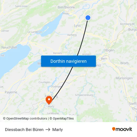 Diessbach Bei Büren to Marly map