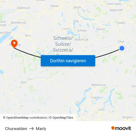 Churwalden to Marly map