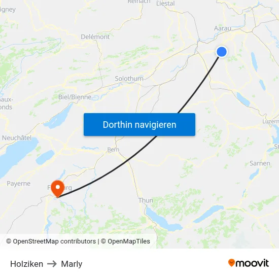 Holziken to Marly map
