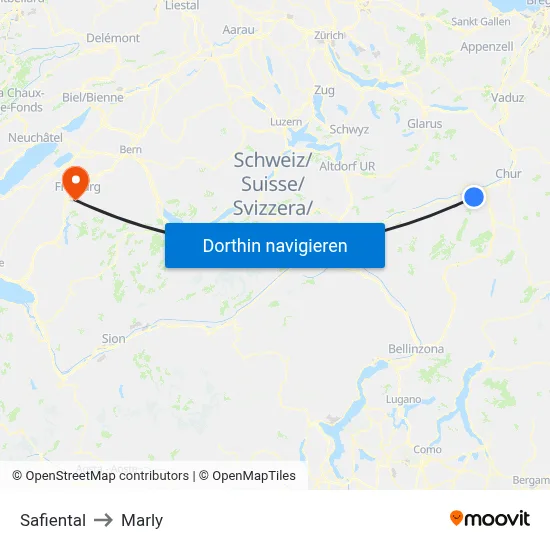 Safiental to Marly map