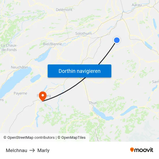 Melchnau to Marly map