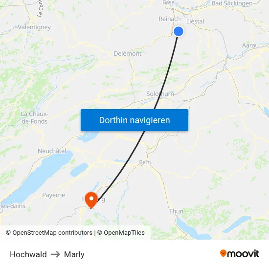 Hochwald to Marly map