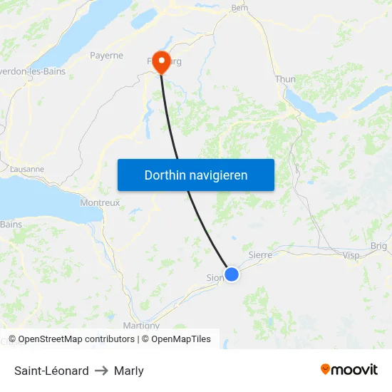 Saint-Léonard to Marly map