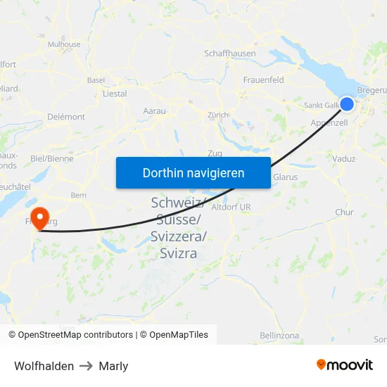 Wolfhalden to Marly map