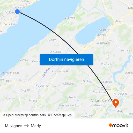 Milvignes to Marly map