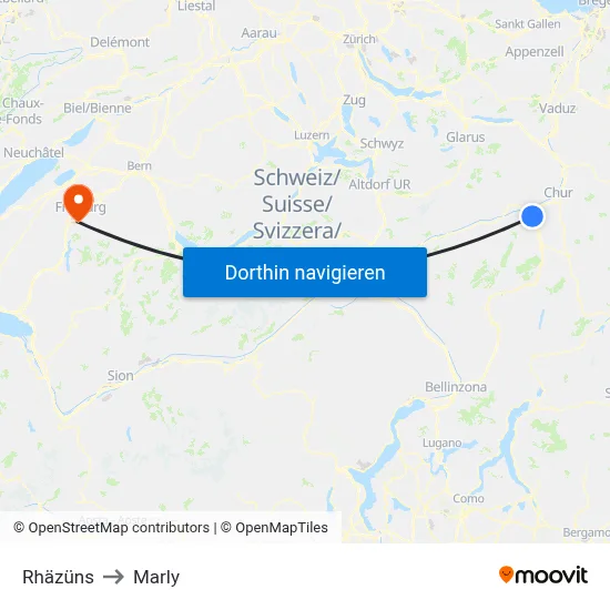 Rhäzüns to Marly map