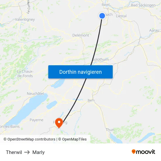 Therwil to Marly map