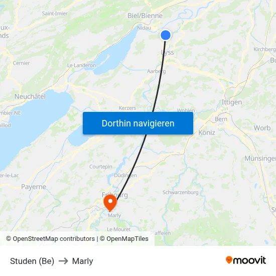 Studen (Be) to Marly map