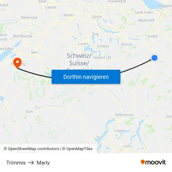 Trimmis to Marly map