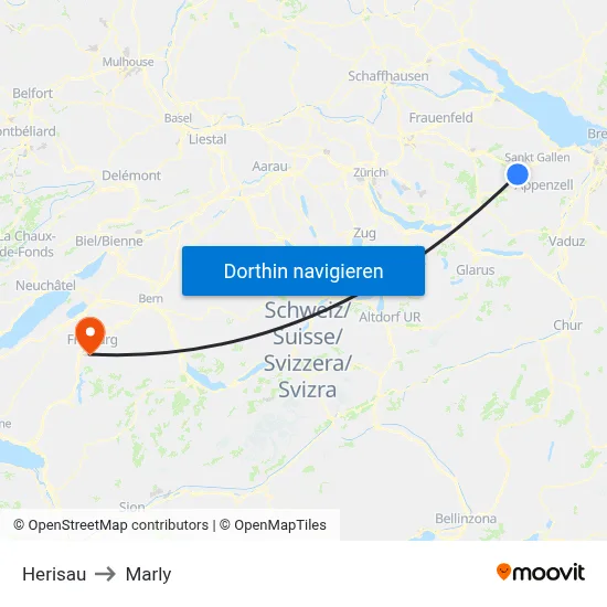 Herisau to Marly map