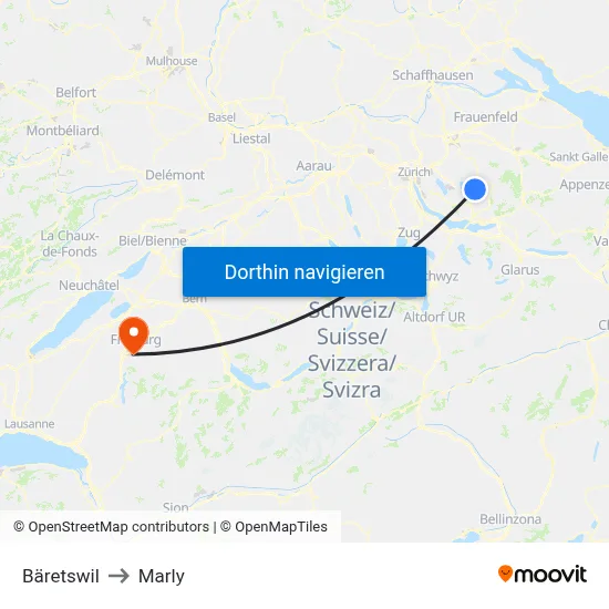 Bäretswil to Marly map