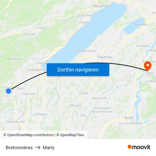 Bretonnières to Marly map