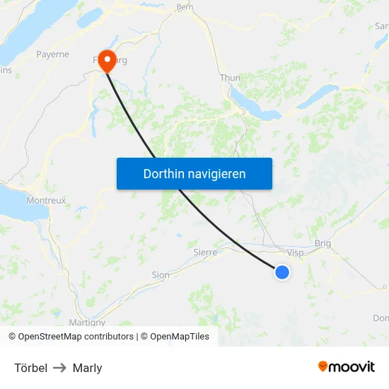 Törbel to Marly map