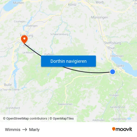 Wimmis to Marly map