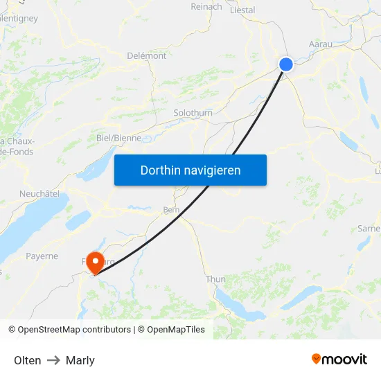 Olten to Marly map