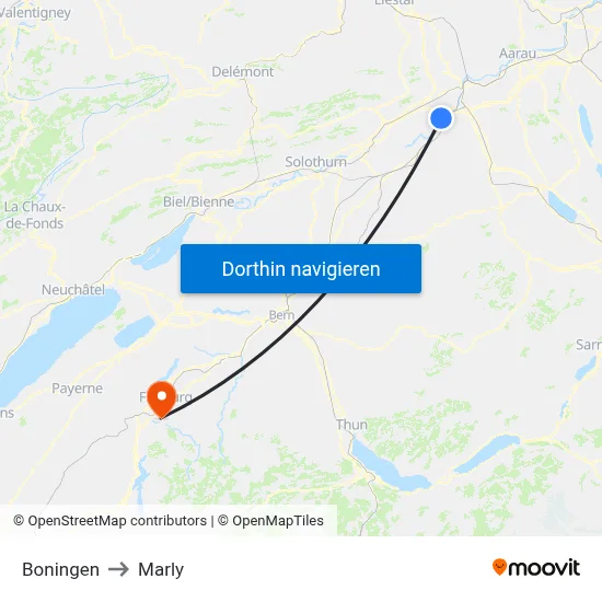 Boningen to Marly map