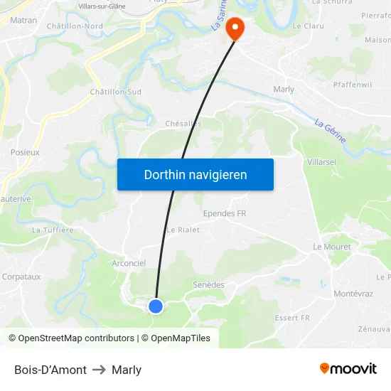 Bois-D’Amont to Marly map