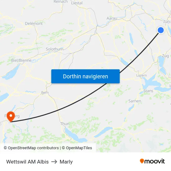 Wettswil AM Albis to Marly map