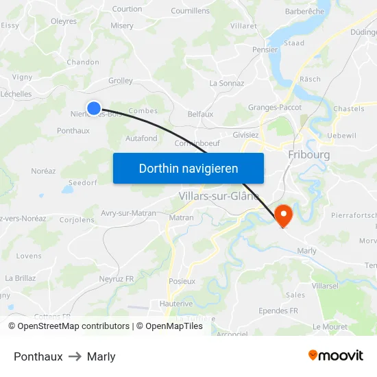 Ponthaux to Marly map
