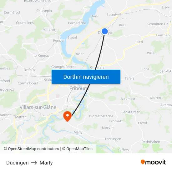 Düdingen to Marly map
