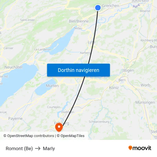 Romont (Be) to Marly map
