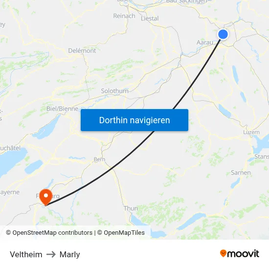 Veltheim to Marly map