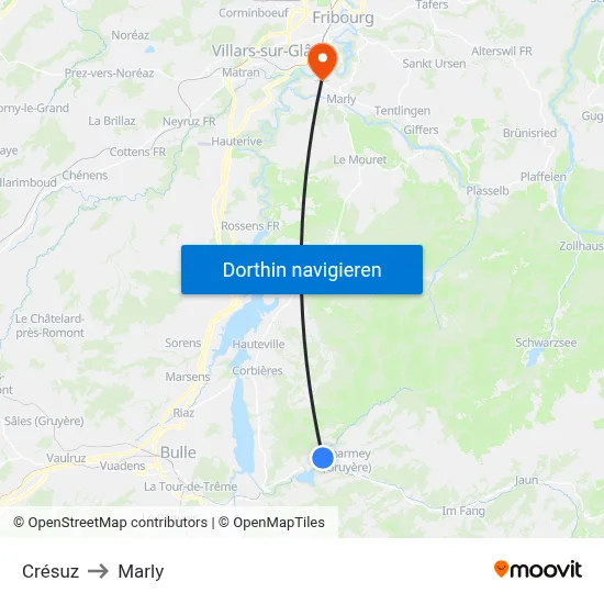 Crésuz to Marly map