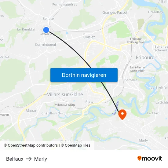 Belfaux to Marly map
