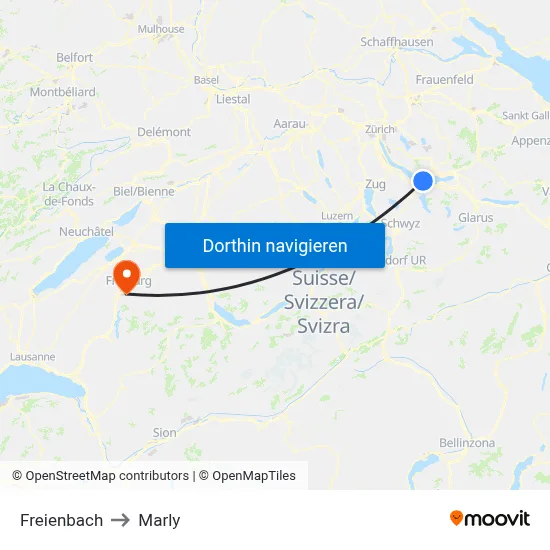 Freienbach to Marly map