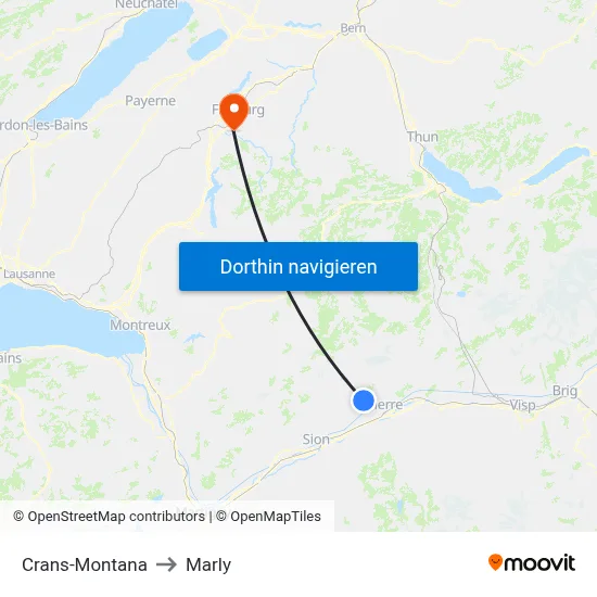 Crans-Montana to Marly map
