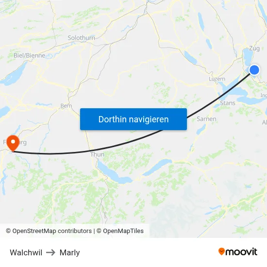 Walchwil to Marly map