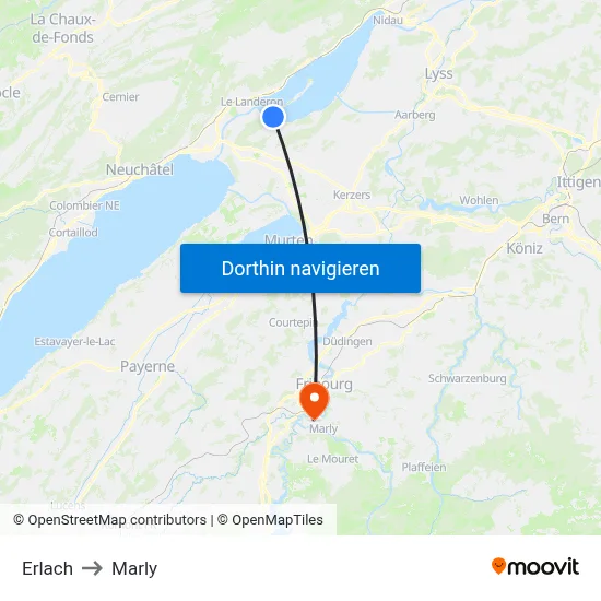 Erlach to Marly map