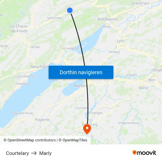 Courtelary to Marly map