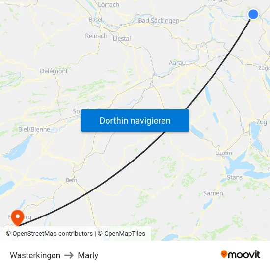 Wasterkingen to Marly map