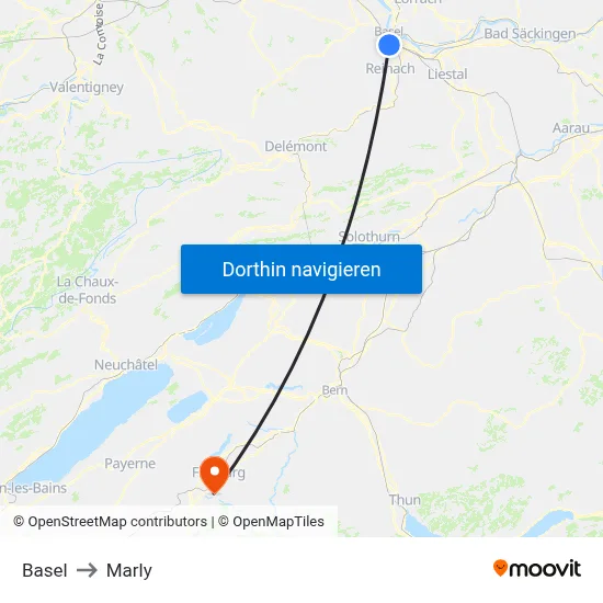 Basel to Marly map
