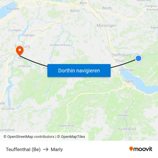 Teuffenthal (Be) to Marly map