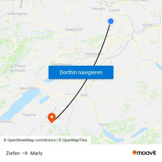 Ziefen to Marly map