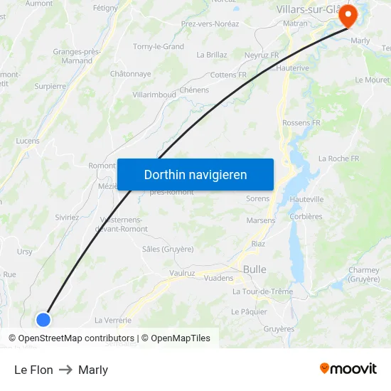 Le Flon to Marly map