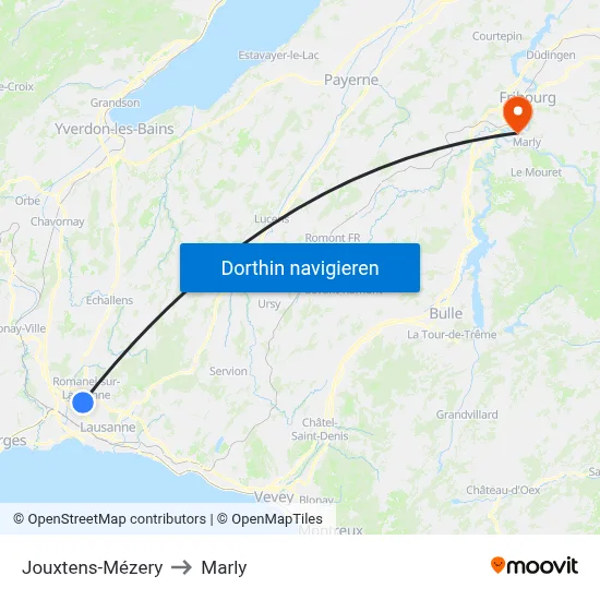 Jouxtens-Mézery to Marly map