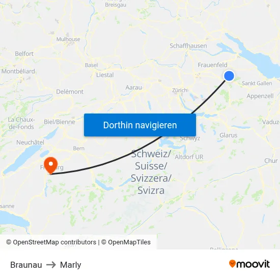 Braunau to Marly map