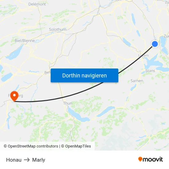 Honau to Marly map